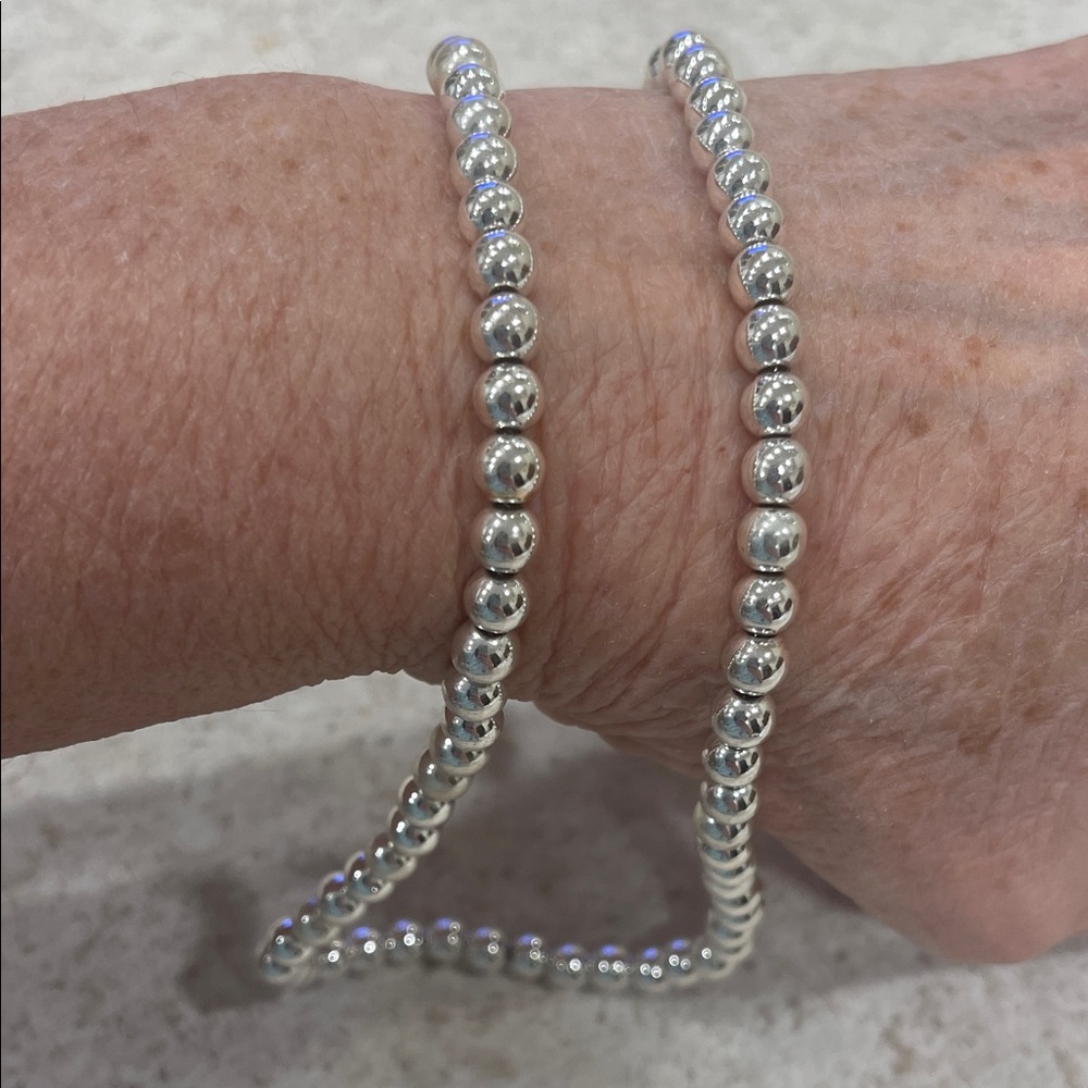 VINTAGE 22” NAPIER SILVER TONE 4MM BEADED NECKLACE WITH LOBSTER CLASP